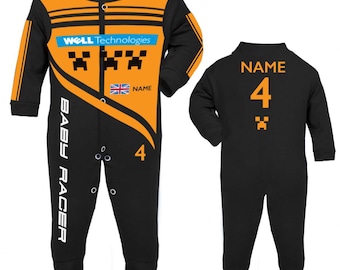 Personalized Baby Race Suit: McLaren Style, Custom Name, F1 Christmas Gift