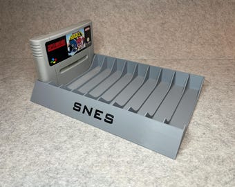 Stand holder for 10 games cartridges Nintendo SNES - custom text, any color!