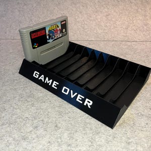 Support pour 10 cartouches de jeux Nintendo SNES - texte personnalisé, toutes les couleurs !