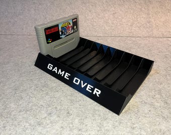 Stand holder for 10 games cartridges Nintendo SNES - custom text, any color!