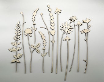 Holz Blumen im Set 13 Stück | Blumenstrauß | Trockenblumen aus Holz | Wildflowers | Wildblumen | Caketopper