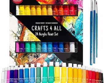 Set di colori acrilici Crafts 4 ALL - 24 colori vivaci con pennelli gratuiti