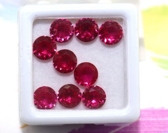 Real Red Ruby From Burma 6mm 10pcs Natural Red Ruby Diamond Cut Gemstone  Red Ruby Round Cut Loose Stone For Making Jewelry Ring Earrings