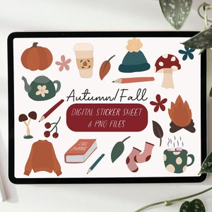 21 Autumn/Fall Digital Planner Stickers Sheet | Goodnotes Stickers | Pre-cropped Transparent PNG Stickers