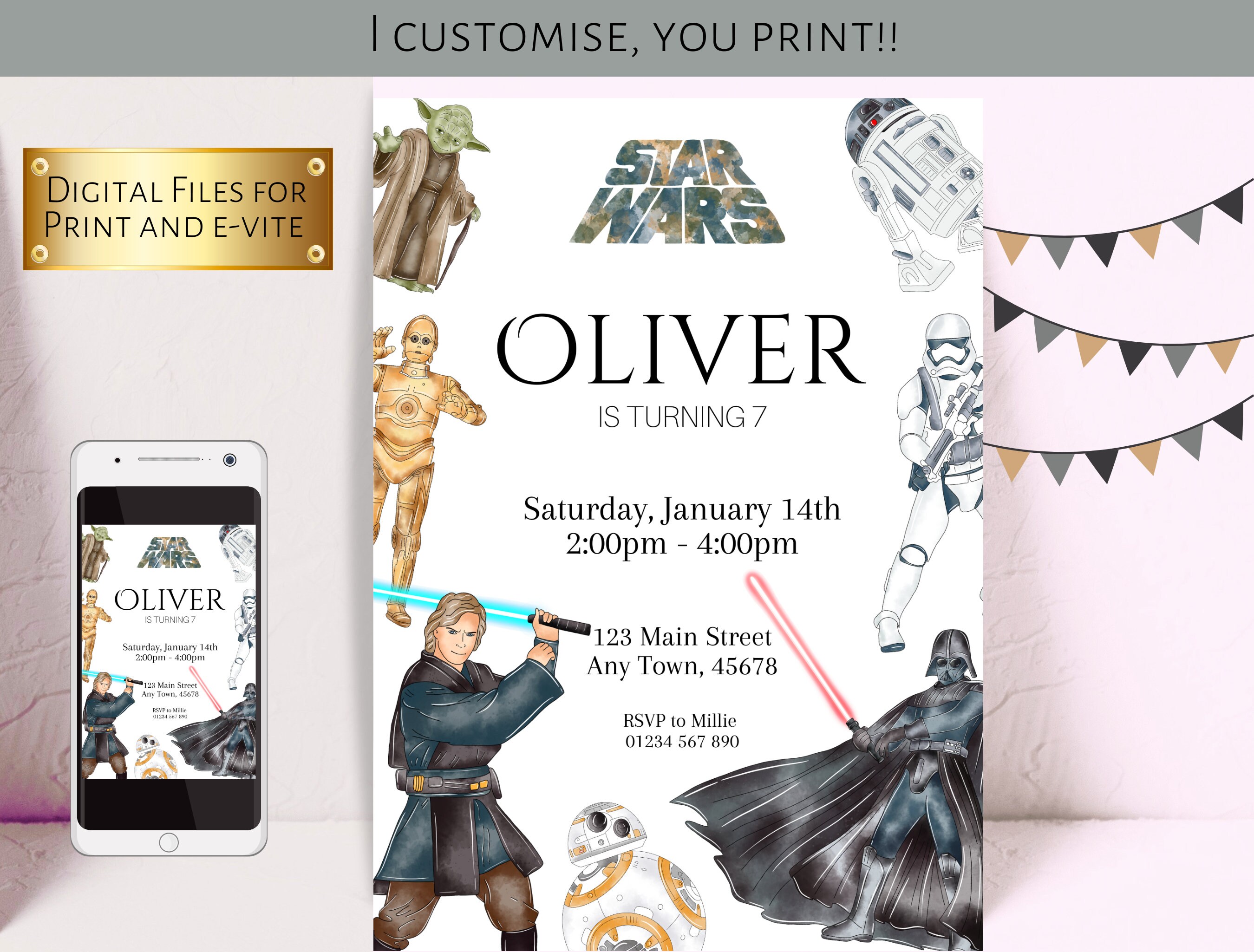 STAR WARS Invitation Digital Download, Star Wars Printable Invite ...
