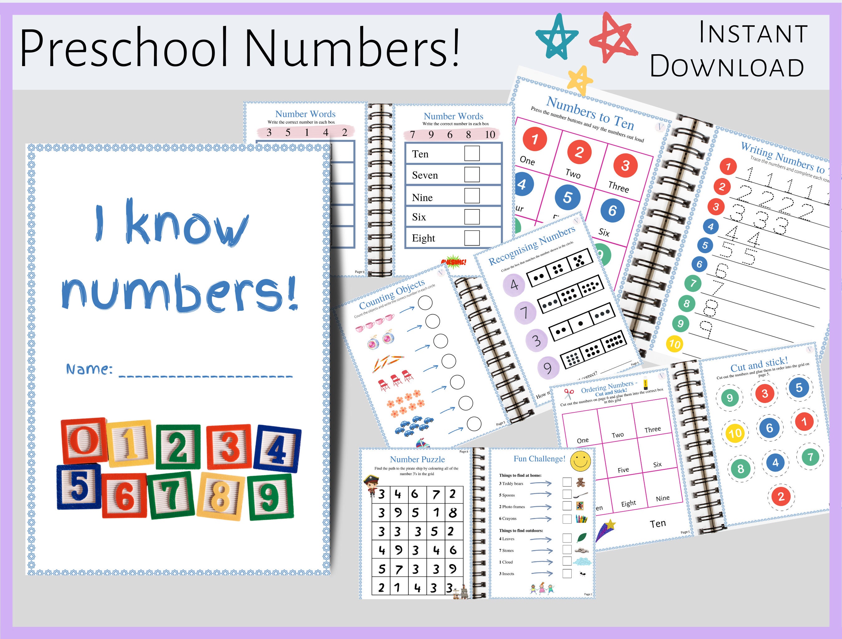 PRESCHOOL WORKSHEETS Printable Preschool LEARNING Numbers to - Etsy
