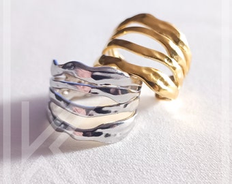 Wave Ring Stainless Steel - Summer Jewelry for Women - Adjustable Ocean Ring - Beach & Surf Gift - Minimalist Silver Wave Band