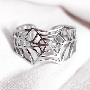 Bague Toile d'Araignée en Acier Inoxydable - Bijou Gothique Ajustable - Cadeau Witchy Alt Style - Anneau Araignée - Spiderman