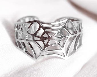 Anillo de telaraña de acero inoxidable - Joyería gótica ajustable - Regalo de estilo alternativo de bruja - Anillo de araña - Spiderman
