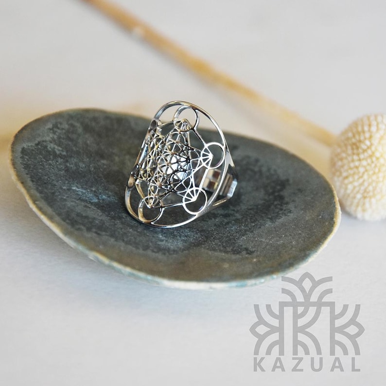 Anillo de Arcángel Metatrón en acero inoxidable - Joyería de Geometría Sagrada - Anillo ajustable de protección espiritual - Regalo esotérico imagen 4