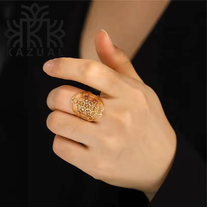 Anillo de Arcángel Metatrón en acero inoxidable - Joyería de Geometría Sagrada - Anillo ajustable de protección espiritual - Regalo esotérico imagen 8