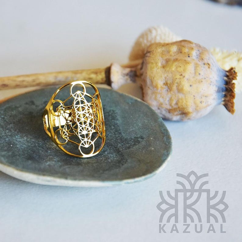 Anillo de Arcángel Metatrón en acero inoxidable - Joyería de Geometría Sagrada - Anillo ajustable de protección espiritual - Regalo esotérico imagen 6