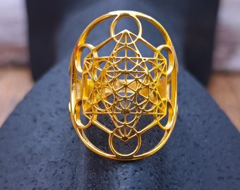 Bijou bague Metatron acier inoxydable doré ajustable