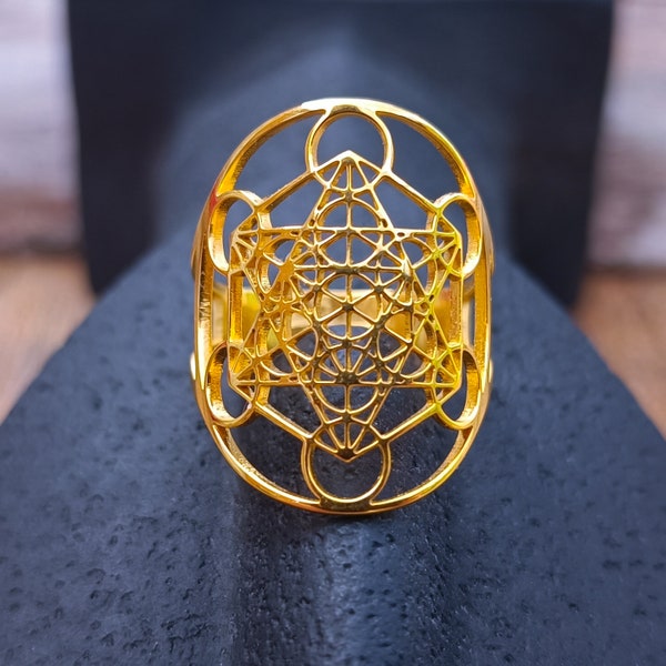 Bijou bague Metatron acier inoxydable doré ajustable