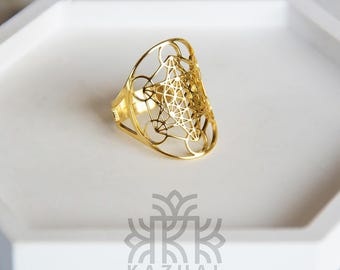 Metatron's Cube Ring Stainless Steel - Sacred Geometry Archangel Metatron Jewelry - Adjustable Spiritual Protection Ring - Esoteric Gift