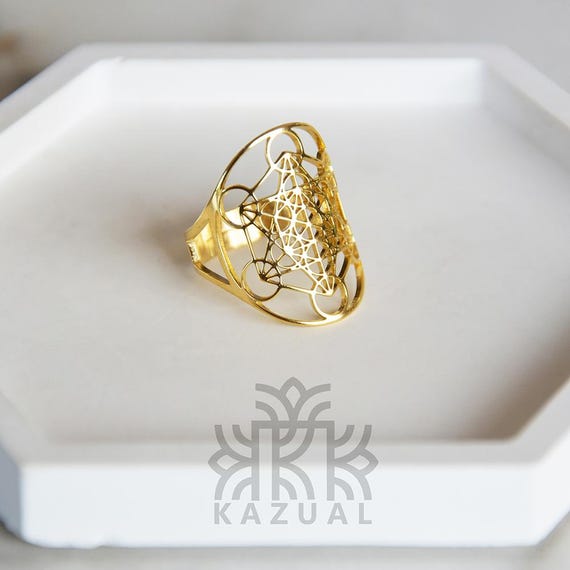 Bague Archange Métatron en Acier Inoxydable - Bijou Géométrie Sacrée - Anneau de Protection Spirituelle Ajustable - Cadeau Ésotérique
