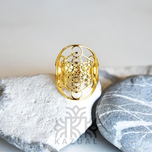 Anillo de Arcángel Metatrón en acero inoxidable - Joyería de Geometría Sagrada - Anillo ajustable de protección espiritual - Regalo esotérico imagen 5
