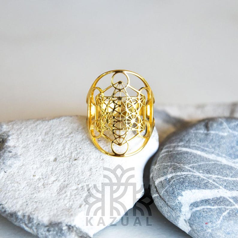 Anillo de Arcángel Metatrón en acero inoxidable - Joyería de Geometría Sagrada - Anillo ajustable de protección espiritual - Regalo esotérico imagen 5