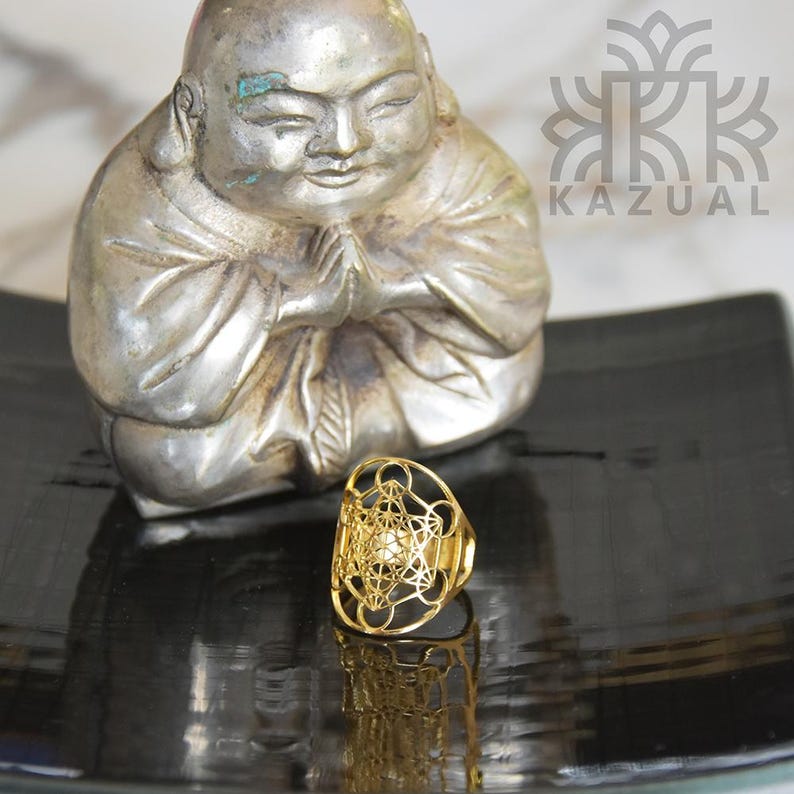 Anillo de Arcángel Metatrón en acero inoxidable - Joyería de Geometría Sagrada - Anillo ajustable de protección espiritual - Regalo esotérico imagen 7
