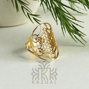 Anillo de Arcángel Metatrón en acero inoxidable - Joyería de Geometría Sagrada - Anillo ajustable de protección espiritual - Regalo esotérico imagen 2