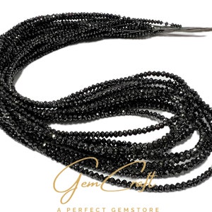 Natural Black Diamond Round Faceted Ball Beads | 2-2.4mm | 16” Inch | Diamond Beads | 16.5 Carats Bead