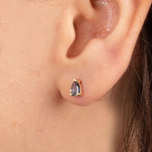 Aretes de topacio místico en oro macizo de 14 quilates, con gemas moradas arcoíris, para mujer, con forma de lágrima, para mamá.