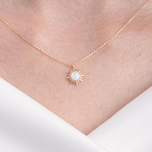 White Opal Sun Necklace, Sunshine Opal North Star Gold Necklace, Fire Opal Womens Necklace, Sparkle Sun Pendant Necklace, Christmas Jewelry