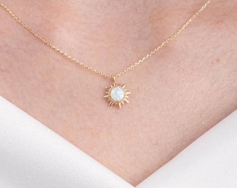White Opal Sun Necklace, Sunshine Opal North Star Gold Necklace, Fire Opal Womens Necklace, Sparkle Sun Pendant Necklace, Christmas Jewelry