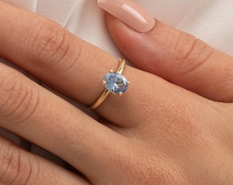 Aquamarine Birthstone ,Wedding Ring, Oval Cut Solitaire Ring, Birthstone Gold Ring for Womens, Vintage Engagement Ring,  Promise Jewelry