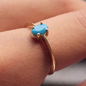 14K Solid Gold Turquoise Solitaire Ring, 14K Wedding Engagement Gold Ring, Turquoise Stackable Ring, Womens Dainty Rings, White Gold Rings