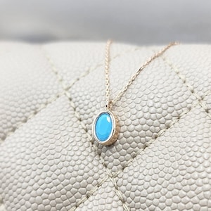 14K Solid Gold Turquoise Necklace, Bezel Necklace, Valentines Day Gift, Blue Stone Necklace, Turquoise Chain Jewelry, Grandma Silver Jewelry