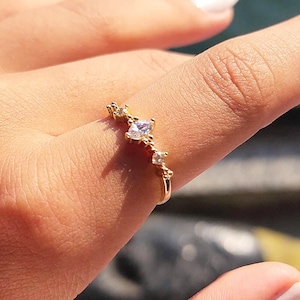 14K/18k Som Altın İstiflenebilir Markiz Yüzük, Pırlantalı Gümüş Yüzük, Tektaş Nişan Alyansı, Vintage Stil Evlilik Teklifi Yüzüğü