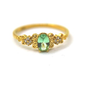 Carla Green Topaz Marriage Proposal Ring-Vintage Green Topaz Gift 14K Gold Ring-Green Topaz Tria 14 Gold Women's Ring Marriage Proposal rıng