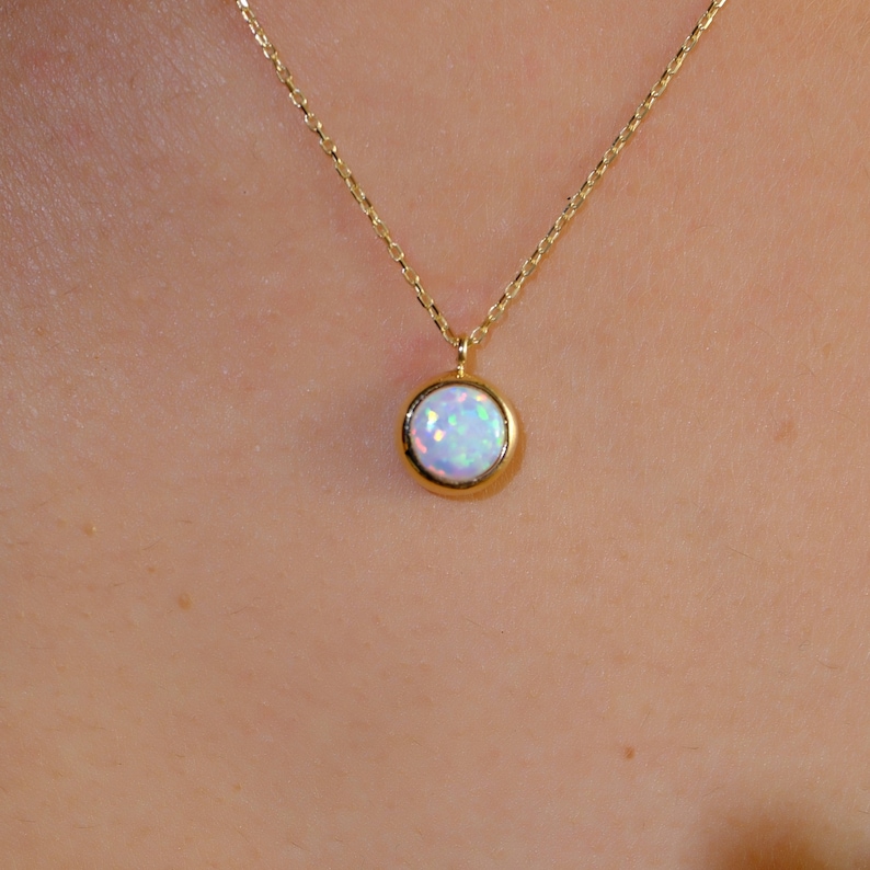 14K 18K Solid Gold Opal Pendant Necklace Dainty Minimalist Pendant