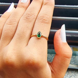 18K Solid Gold Bezel Emerald Solitaire Ring, 14k Gold Oval Shape Natural Emerald Ring, Genuine Emerald Ring, Sterling Silver Emerald Jewelry