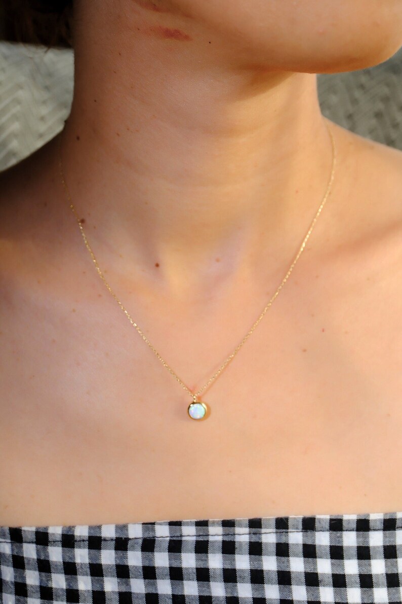 14K 18K Solid Gold Opal Pendant Necklace Dainty Minimalist Pendant