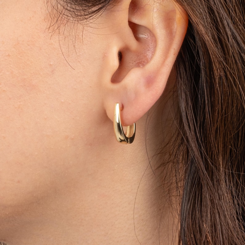 Oval Hoops Earrings, 14K Solid Gold Dangle Earrings, Oval Gold Hoop