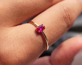 14K Solid Gold Ruby Engagement Ring: July Birthstone Promise Ring