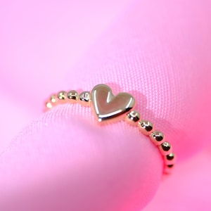 14K Solid Gold Tiny Sweet Heart Ring, Love Heart Ball, Mini Love Shape Ring,Personalized Silver Jewelry, Custom for Girlfriend Heart Jewelry
