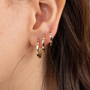 Hoop Huggie Earrings, Pave Gold Huggie Hoops, 14K Solid Yellow Rose Gold Shiny Cartilage Hoops, Classic Jewelry Handmade with Love