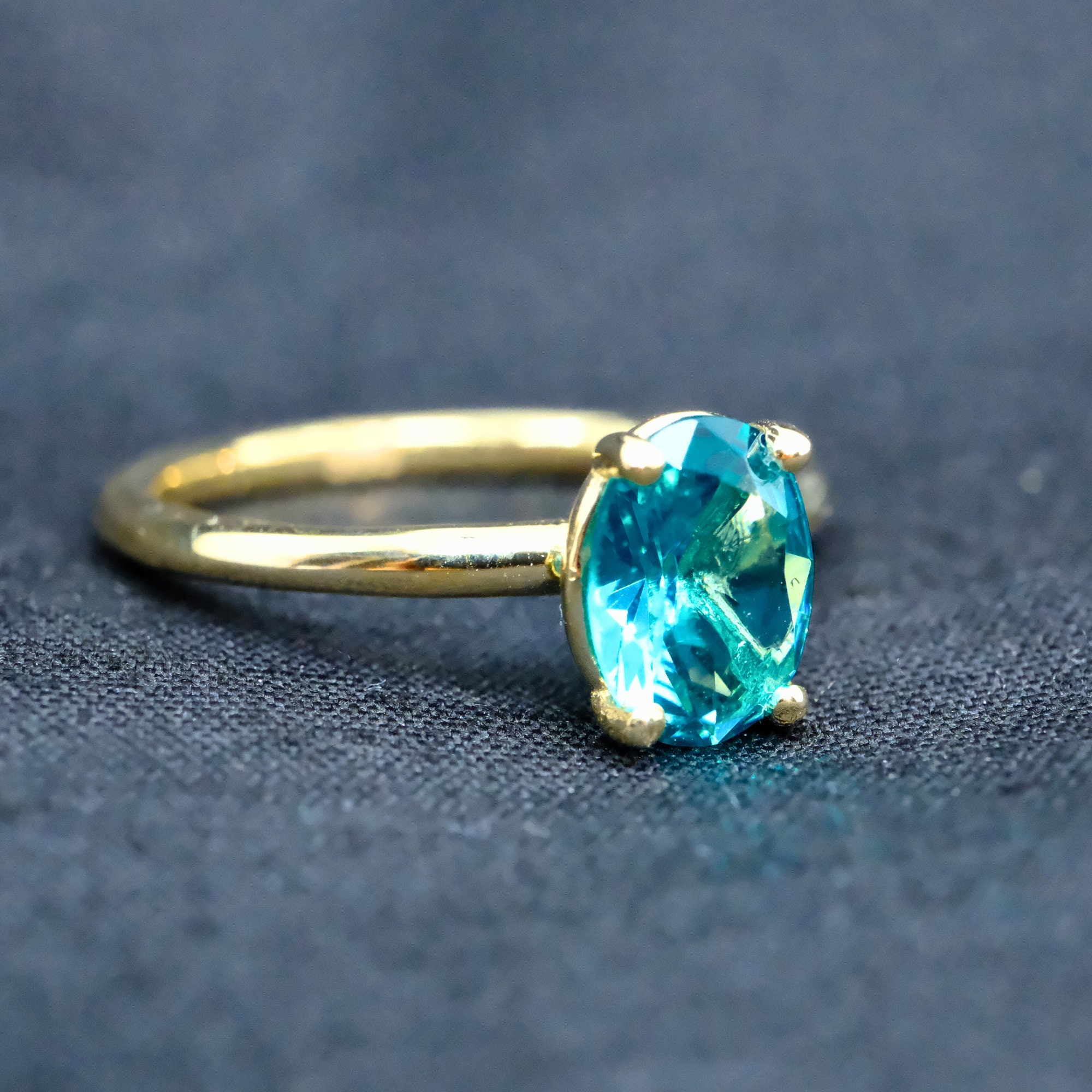 Aquamarine Birthstone, Wedding Ring, 14K Solid Gold Engagement Promise Ring, Solitaire Art Deco Ring, Magical Anniversary,Mystic Topaz