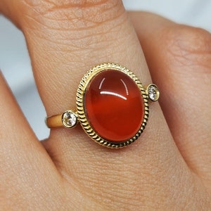 Gold Ring, Red Agate Jewelry, Dainty Pinky Band Ring, Silver Red Agate Carnelian Ring, Gemstone Gold Jewelry, Anniversary Silver Rings