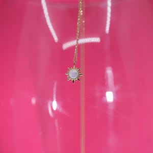 14k Solid Gold White Opal Sun Necklace: Dainty Star Pendant