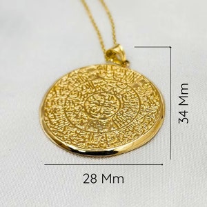 Ayetel Kursi Gold Necklace, Ayat al Kursi islamic Disc Pendant, Prayer Charm, ALLAH Necklace, Gold Arabic Necklace, Religious Silver Jewelry