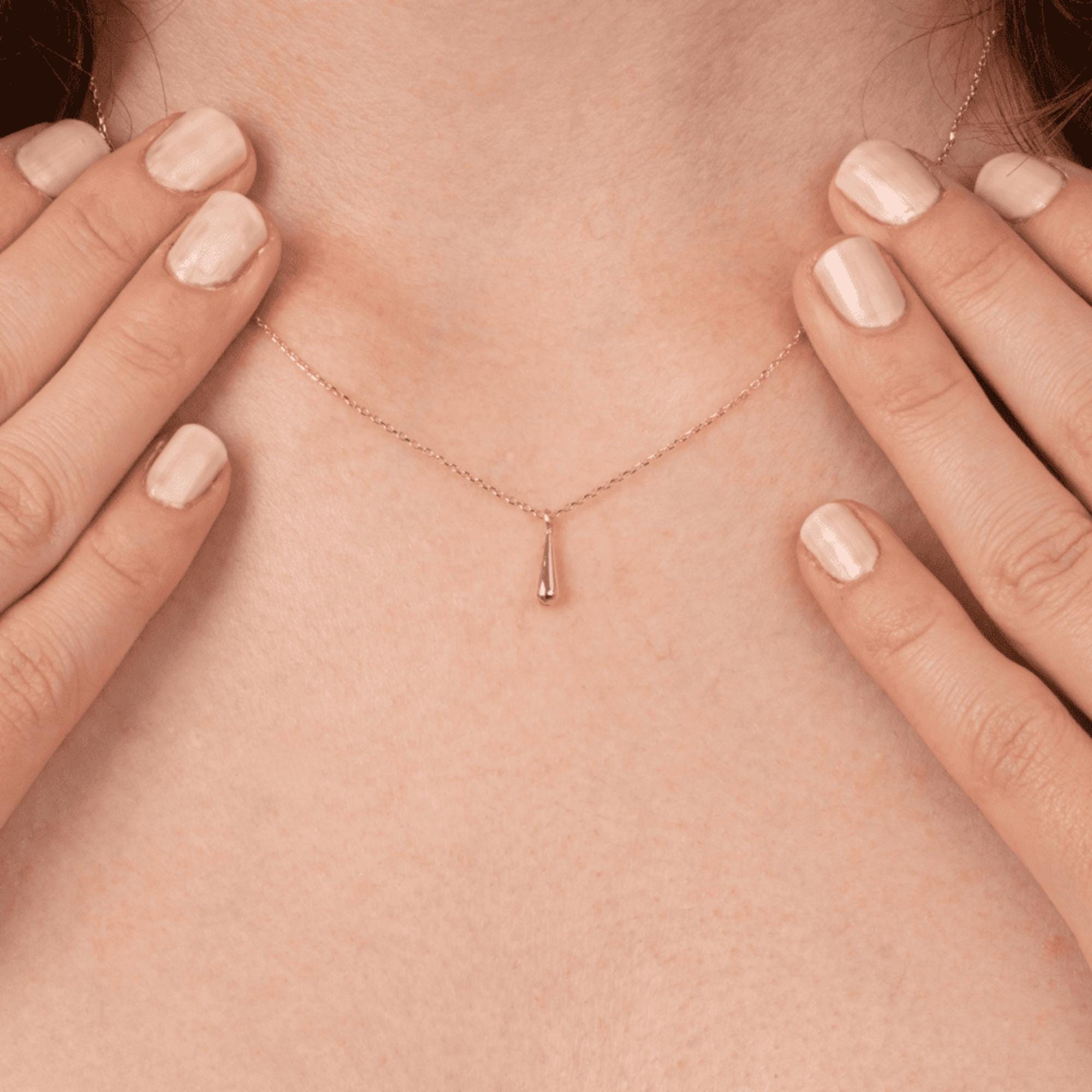 Minimalistische 14K Massivgold Träne Halskette: Zierliche Lariat Schmuck