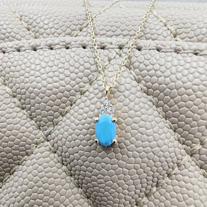 14K Solid Gold Oval Cut Turquoise Necklace, Blue Stone Necklace, Turquoise Chain Jewelry, Drop Silver Minimal Necklace, Teardrop Necklace