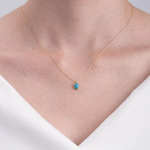 14K Solid Gold Bezel Turquoise Necklace, Gold Layering Gemstone Necklace, Dainty Turquoise Necklace, Blue Stone Turquoise Silver Jewelry