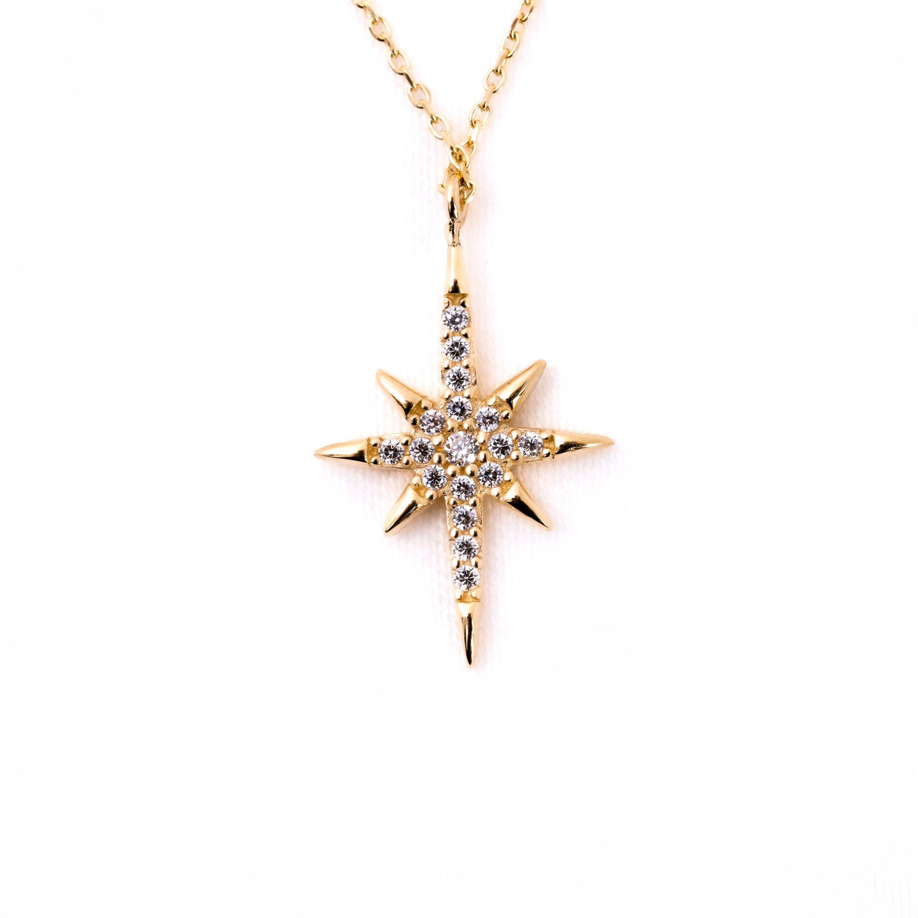 18K Solid Gold North Star Necklace, Rose Gold North Star