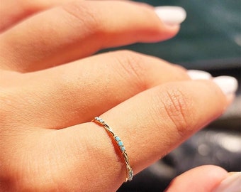 Filigree Stackable Turquoise Gold Ring, Turquoise Band, Gemstone Ring, Elegant Band Ring, Delicate Gold Jewelry, Silver Rings for Grandma