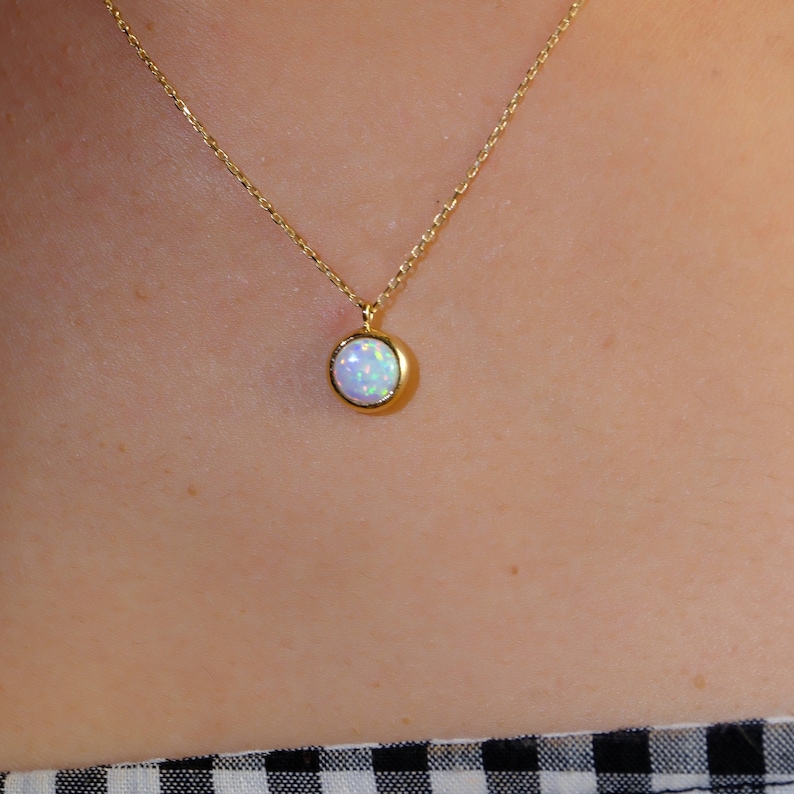 14K 18K Solid Gold Opal Pendant Necklace Dainty Minimalist Pendant